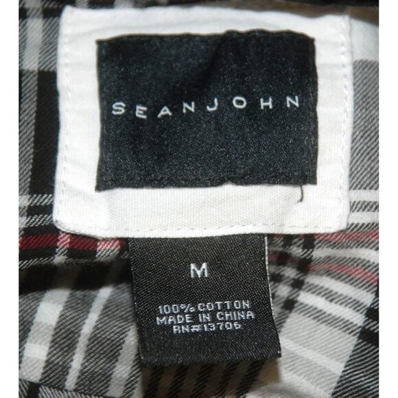 Sean John Boy's Shirt SZ M Black Plaid Button Up Elbow Patches Roll Tab Sleeves - Picture 8 of 8